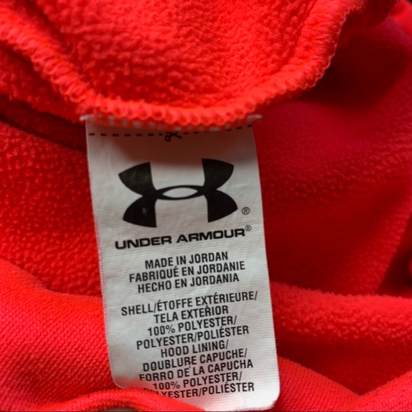 Under Armour, Semi-Fitted, Neon Red Orange, Hooded Sweatshirt. - Picture 9 of 10